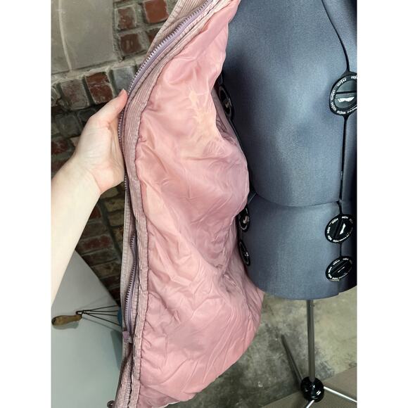 coat corduroy pink gray 1980s long quilted shoulders - Picture 11 of 13